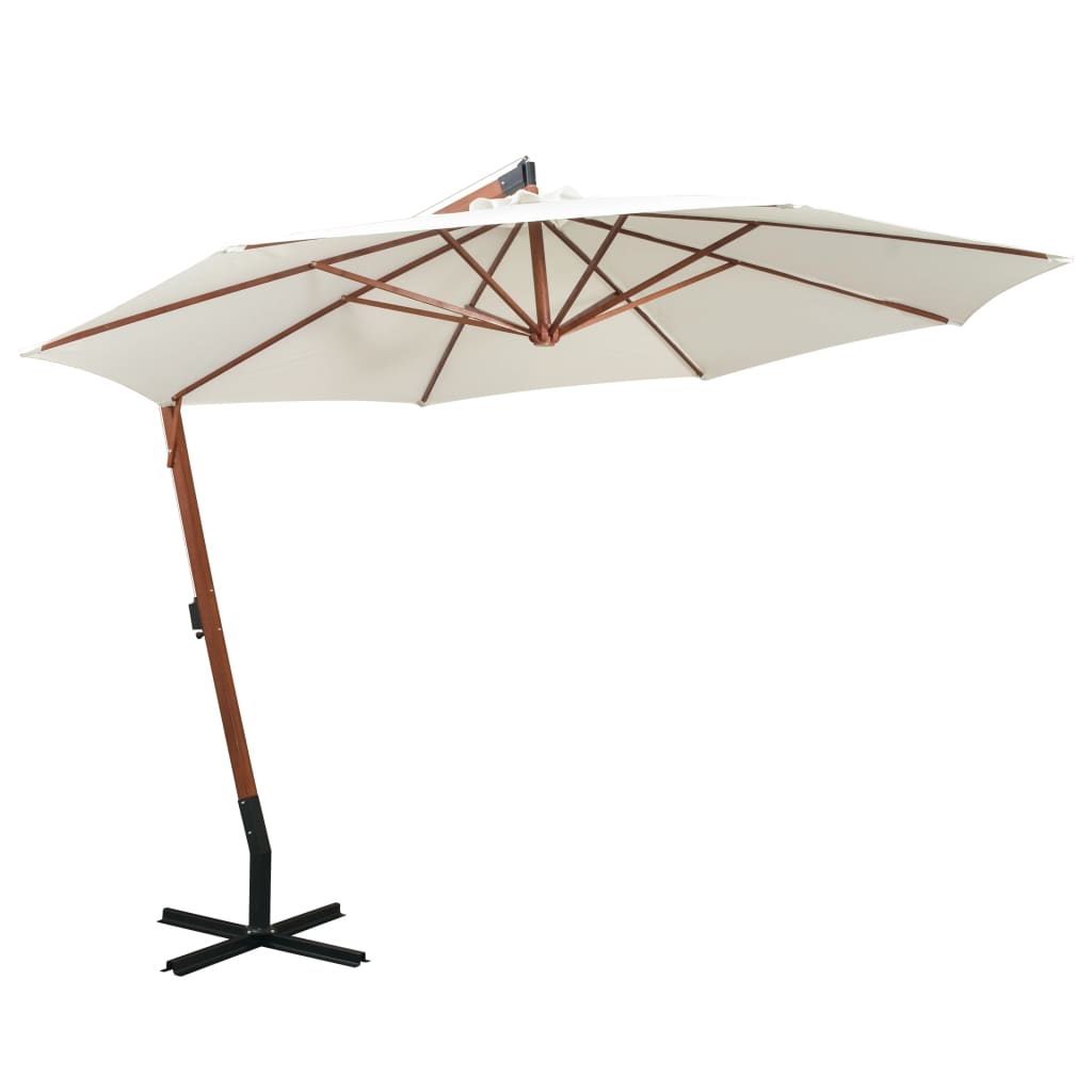 Hanging Garden Parasol 350 cm Wooden Pole White