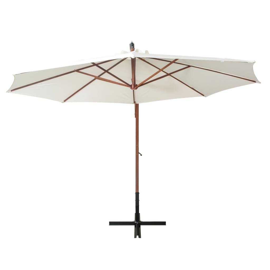 Hanging Garden Parasol 350 cm Wooden Pole White