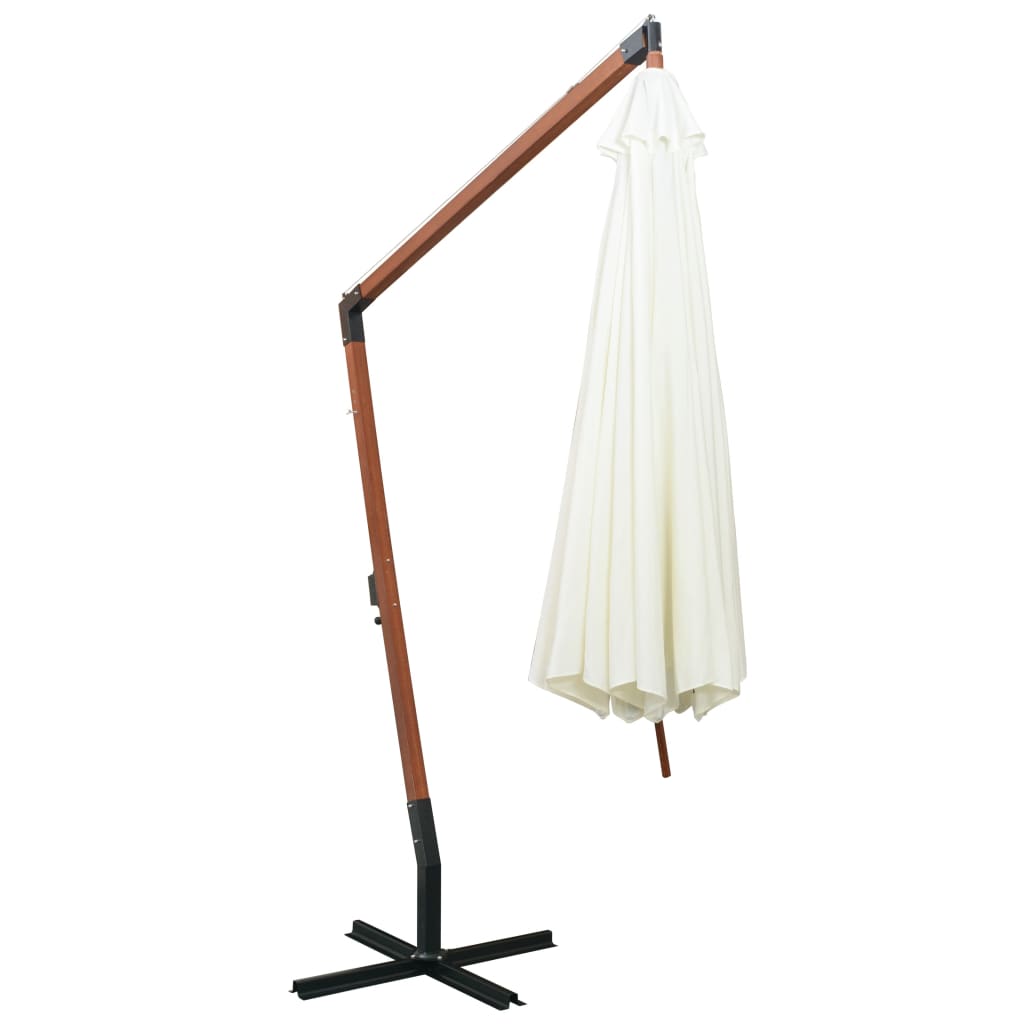 Hanging Garden Parasol 350 cm Wooden Pole White