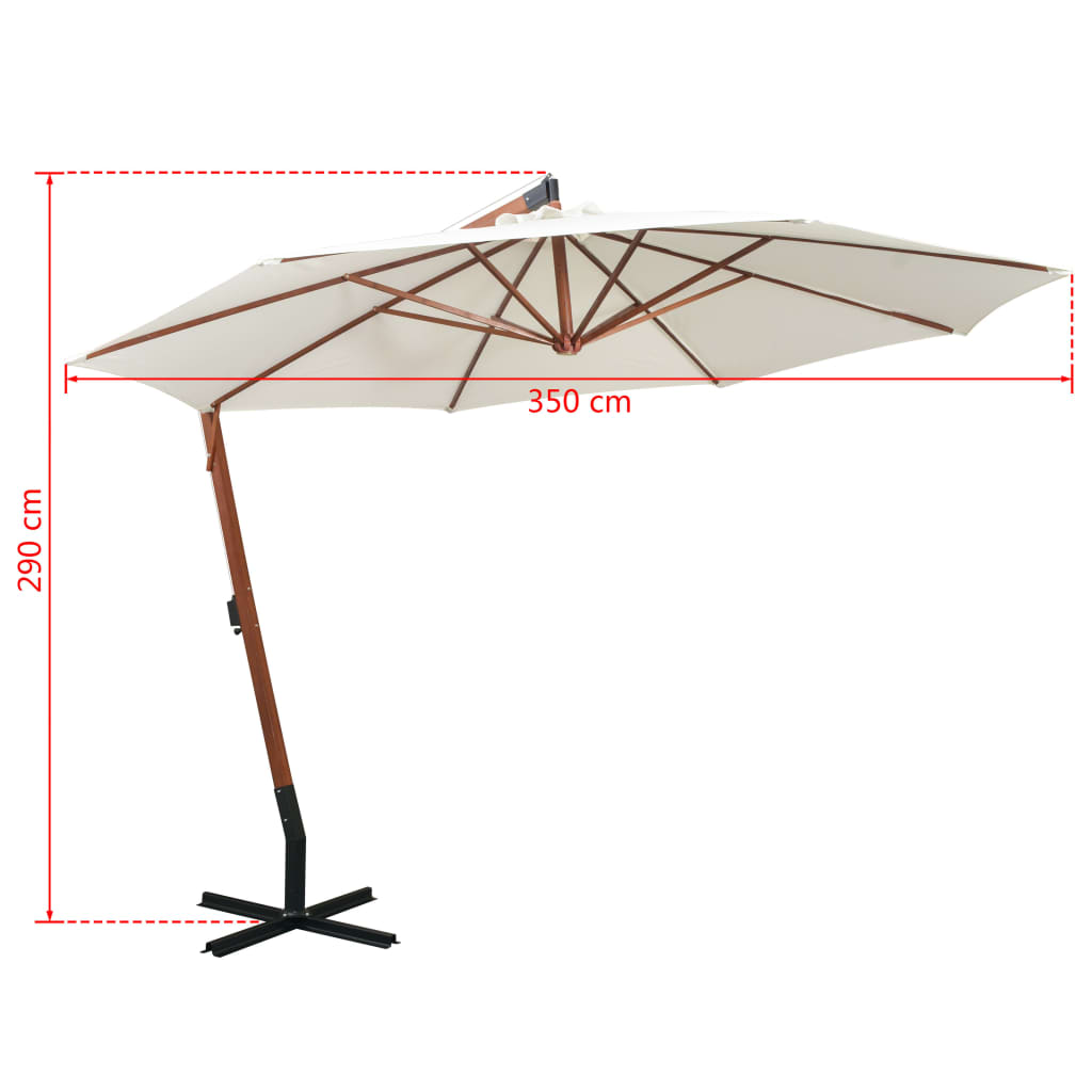 Hanging Garden Parasol 350 cm Wooden Pole White