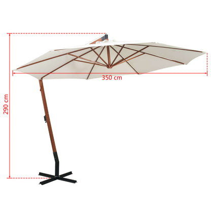 Hanging Garden Parasol 350 cm Wooden Pole White