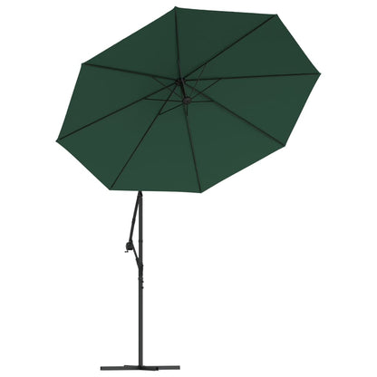 Hanging Parasol with LED Lighting 300 cm Green Metal Pole