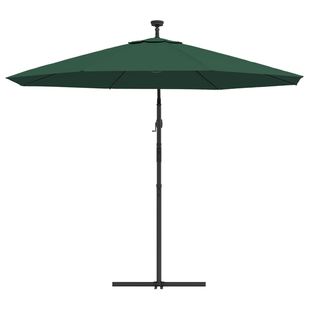 Hanging Parasol with LED Lighting 300 cm Green Metal Pole