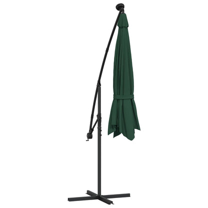 Hanging Parasol with LED Lighting 300 cm Green Metal Pole