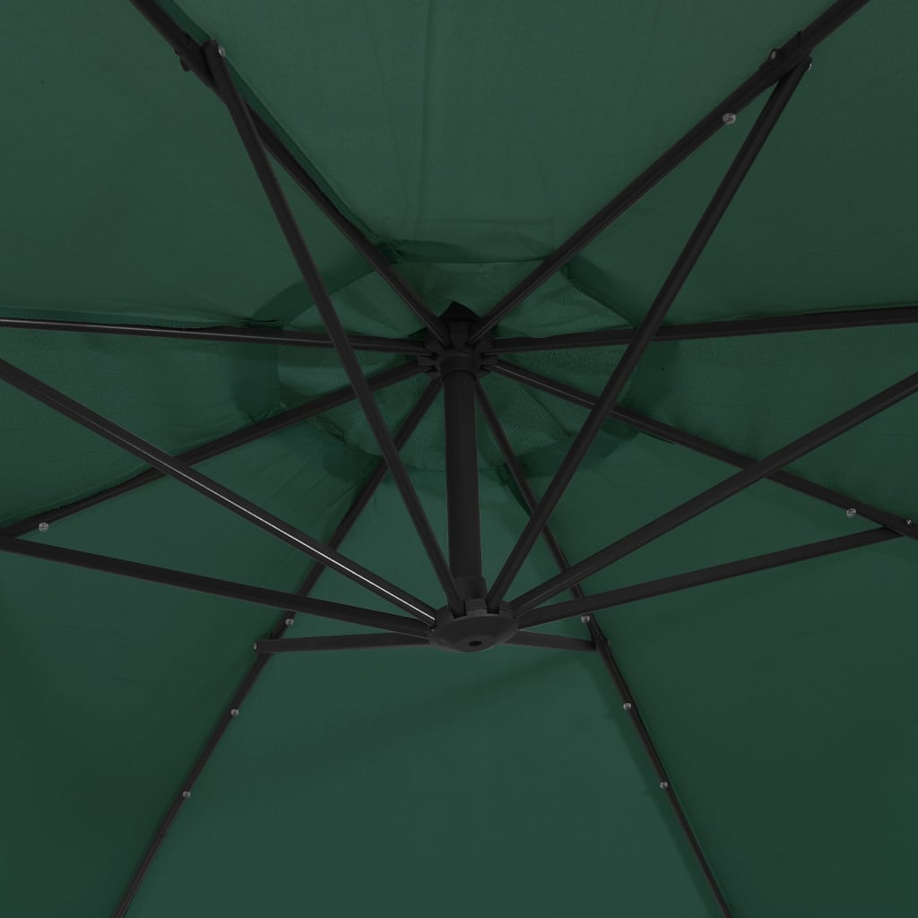 Hanging Parasol with LED Lighting 300 cm Green Metal Pole