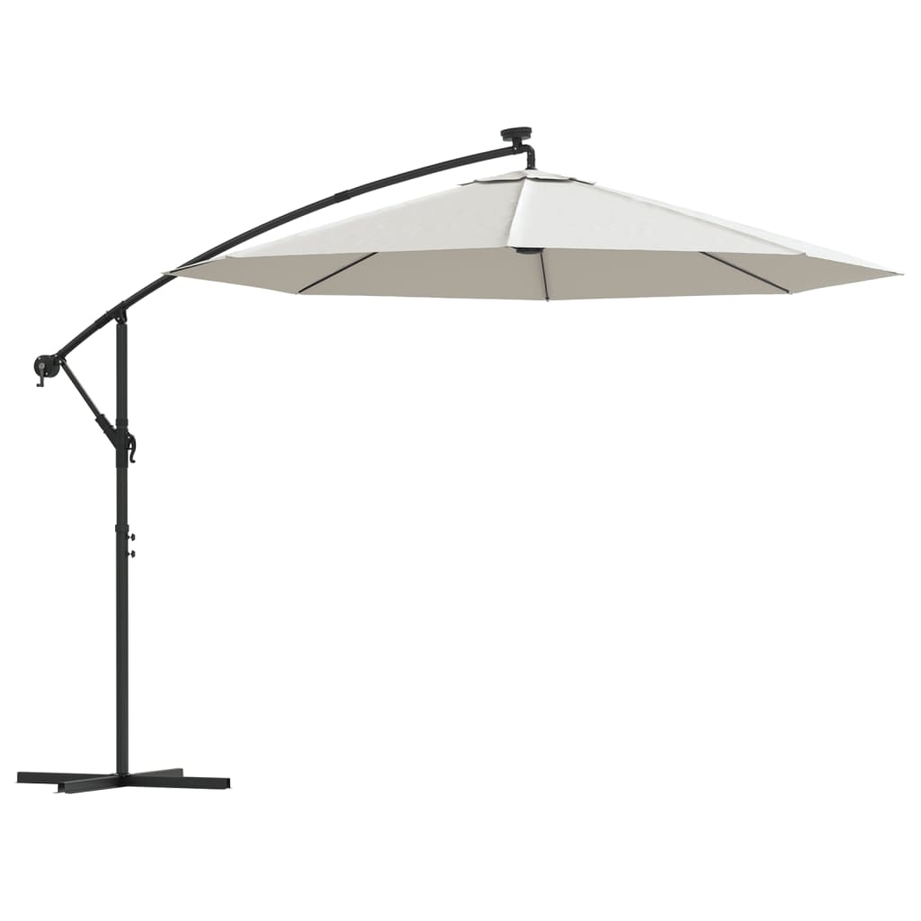 Hanging Parasol with LED Lighting 300 cm Sand Metal Pole