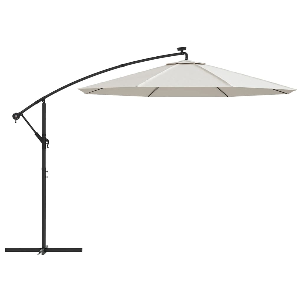 Hanging Parasol with LED Lighting 300 cm Sand Metal Pole