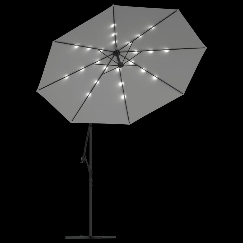 Hanging Parasol with LED Lighting 300 cm Sand Metal Pole