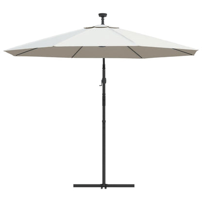 Hanging Parasol with LED Lighting 300 cm Sand Metal Pole