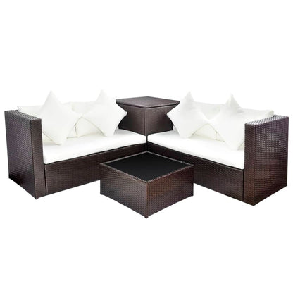 4 Piece Garden Lounge Set with Cushions Poly Rattan Brown