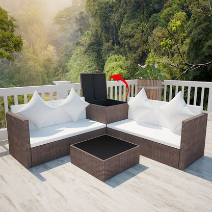 4 Piece Garden Lounge Set with Cushions Poly Rattan Brown