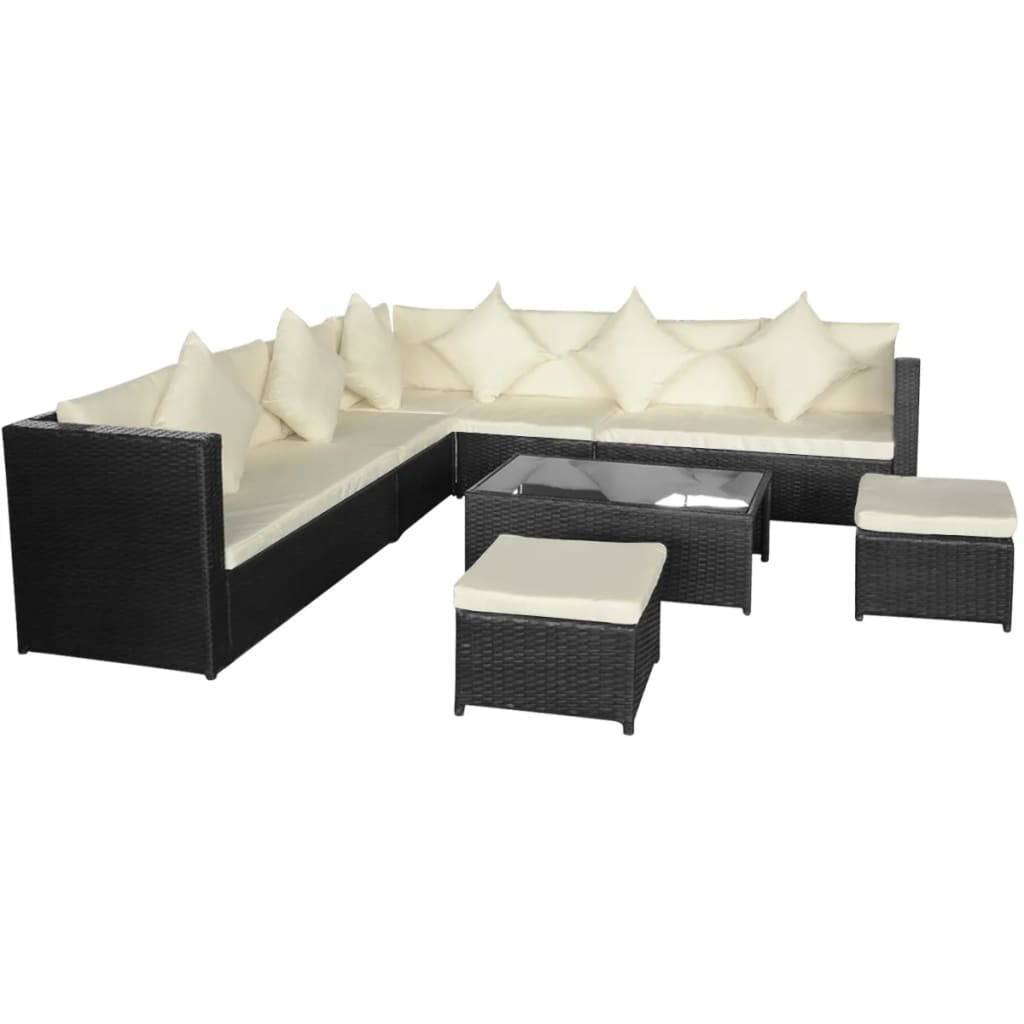 8 Piece Garden Lounge Set with Cushions Poly Rattan Black