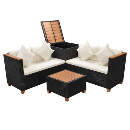 4 Piece Garden Lounge Set with Cushions Poly Rattan Black