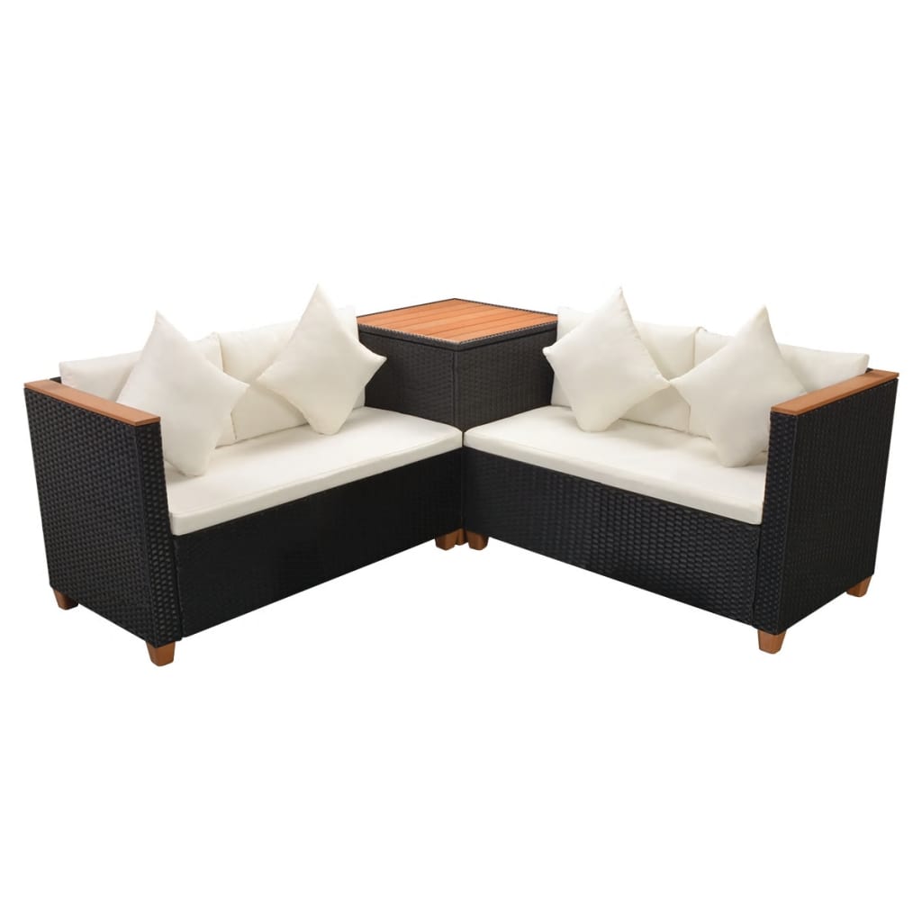 4 Piece Garden Lounge Set with Cushions Poly Rattan Black