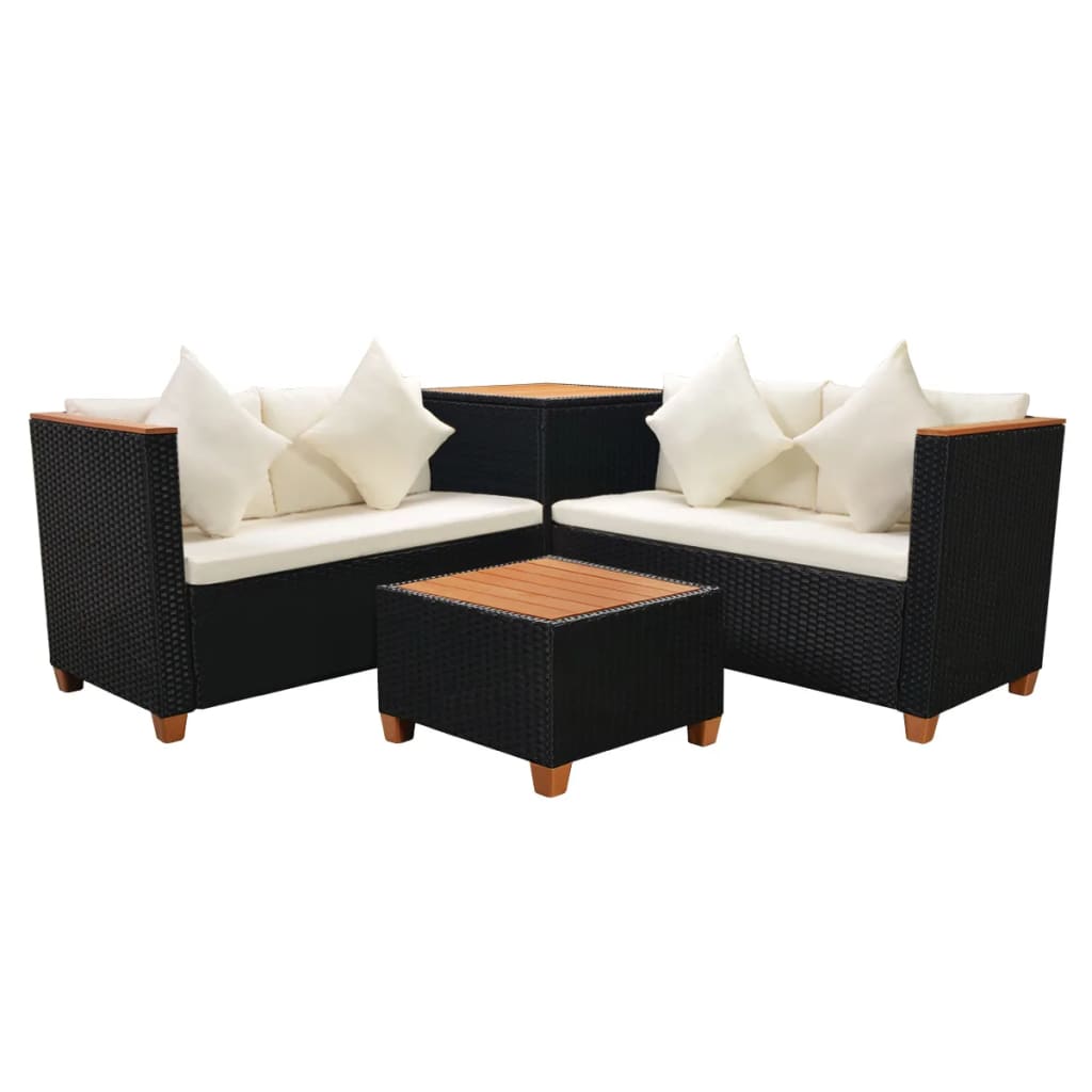 4 Piece Garden Lounge Set with Cushions Poly Rattan Black