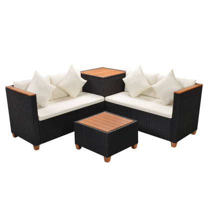 4 Piece Garden Lounge Set with Cushions Poly Rattan Black