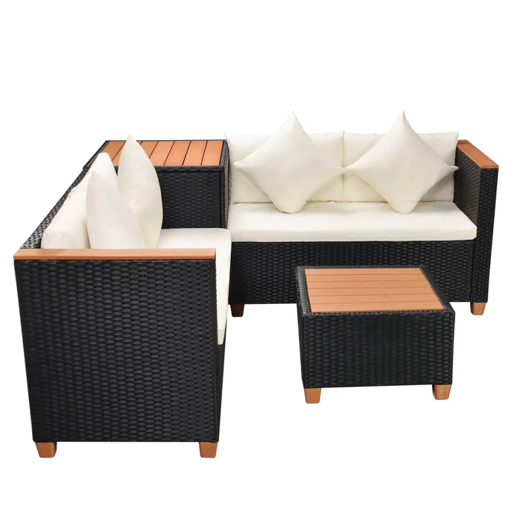 4 Piece Garden Lounge Set with Cushions Poly Rattan Black