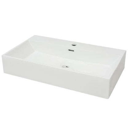 Basin with Faucet Hole Ceramic White 76x42.5x14.5 cm