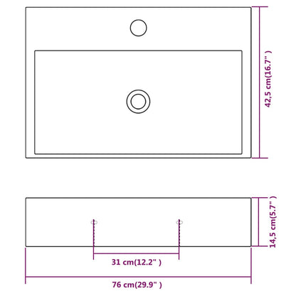 Basin with Faucet Hole Ceramic White 76x42.5x14.5 cm