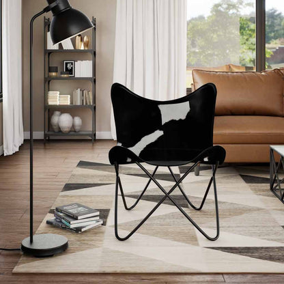 Butterfly Chair Black and White Real Cowhide Leather