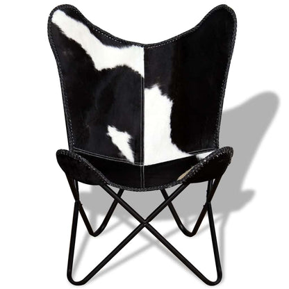 Butterfly Chair Black and White Real Cowhide Leather