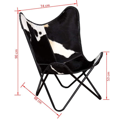 Butterfly Chair Black and White Real Cowhide Leather