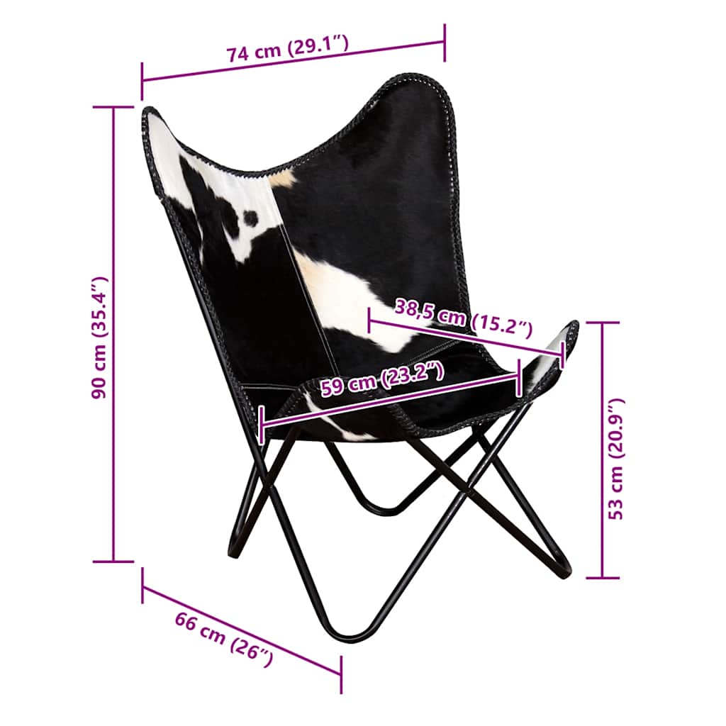 Butterfly Chair Black and White Real Cowhide Leather