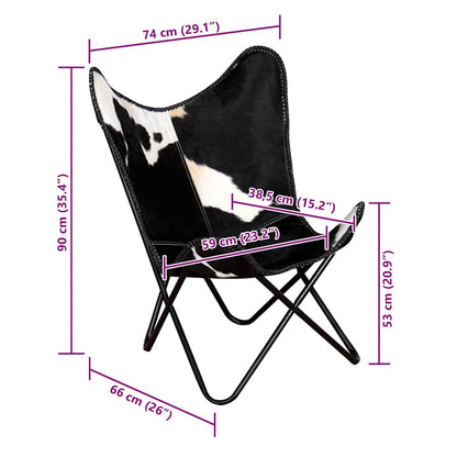 Butterfly Chair Black and White Real Cowhide Leather