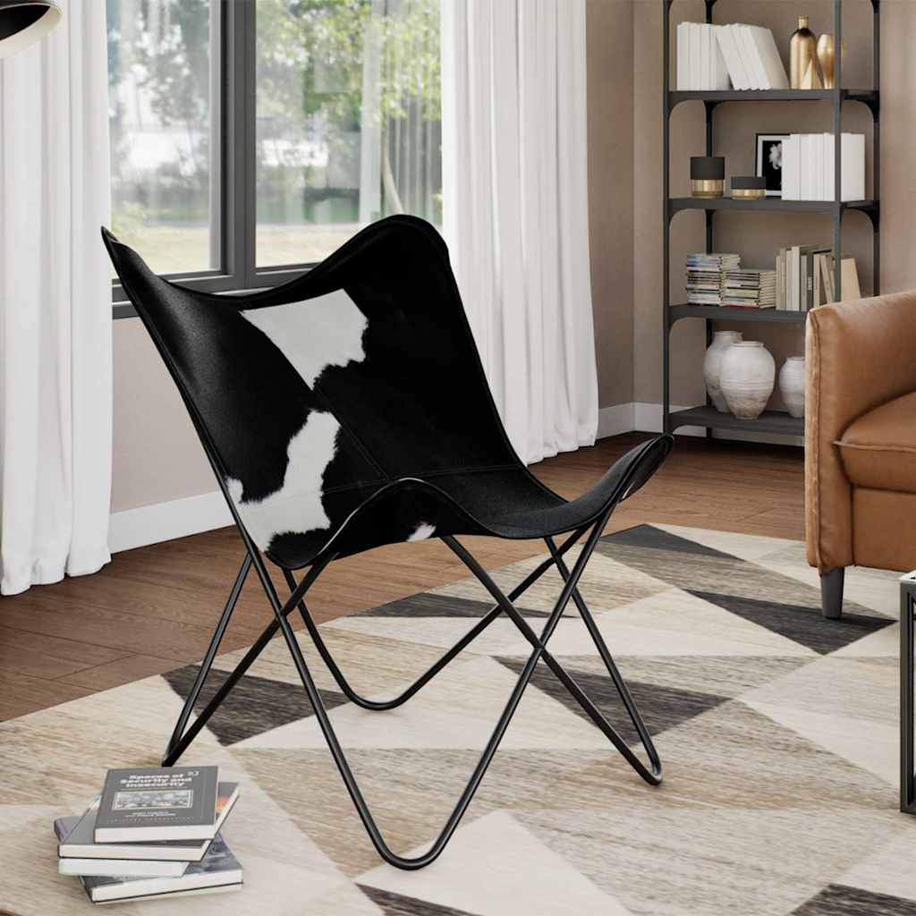 Butterfly Chair Black and White Real Cowhide Leather