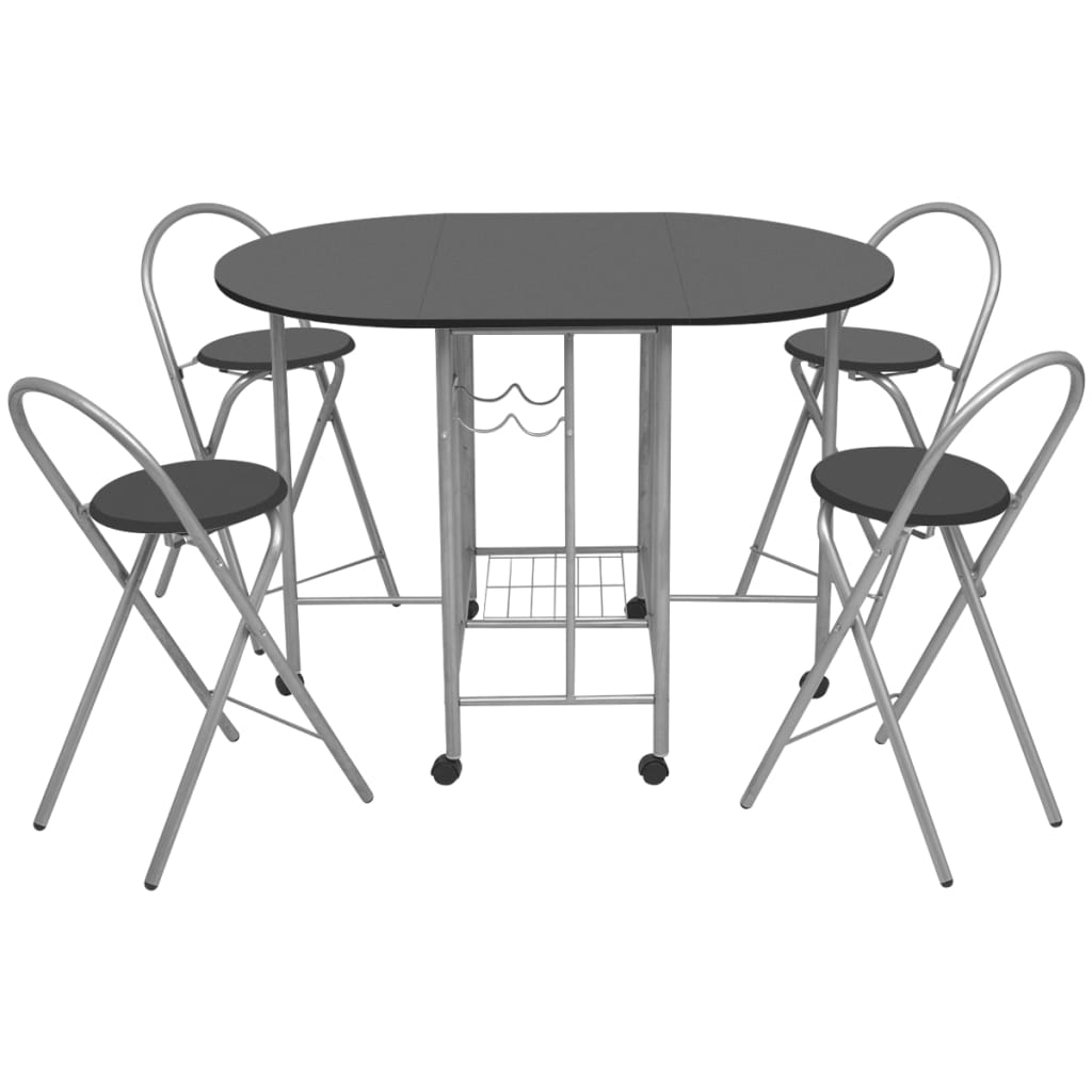 Five Piece Folding Dining Set MDF Black