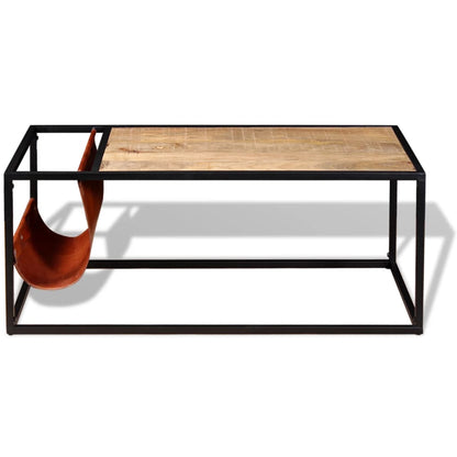 Coffee Table with Genuine Leather Magazine Holder 110x50x45 cm