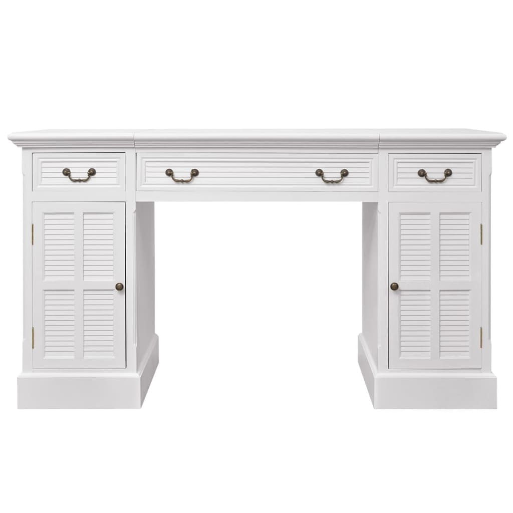 Double Pedestal Desk White 140x48x80 cm