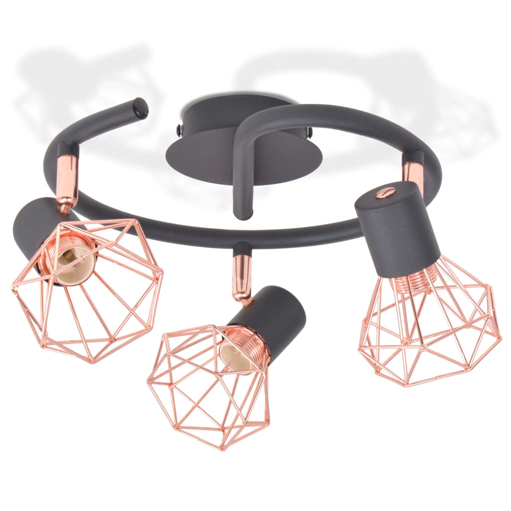 Ceiling Lamp with 3 Spotlights E14 Black and Copper