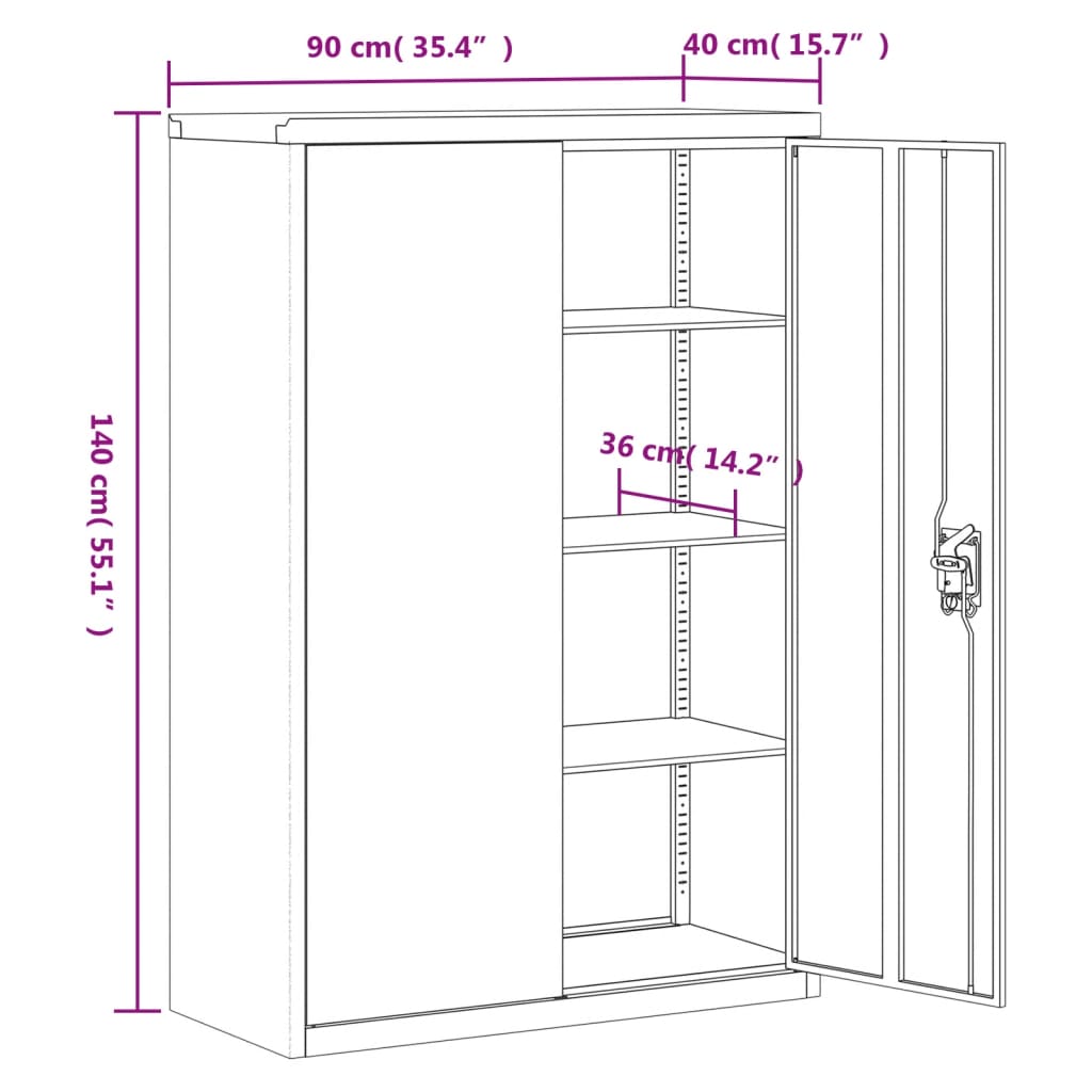 Office Cabinet 90x40x140cm Steel Grey