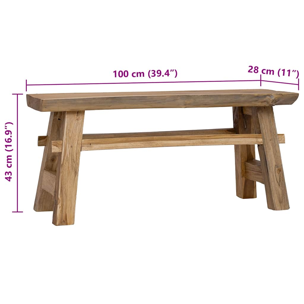 Bench Mixed Recycled Wood and Solid Teak 100x28x43 cm