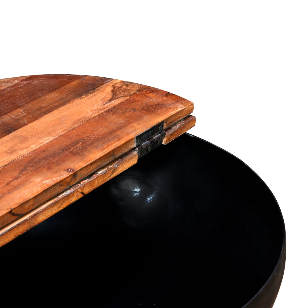 Coffee Table Set 2 Pieces Solid Reclaimed Wood Black Bowl Shape