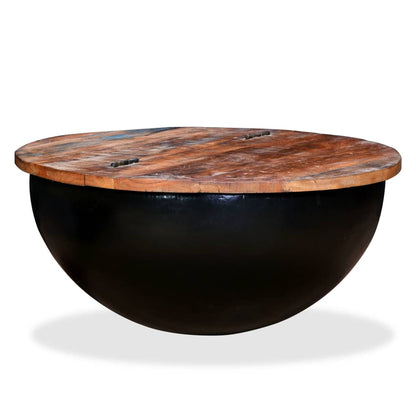 Coffee Table Solid Reclaimed Wood Black Bowl Shape