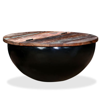 Coffee Table Solid Reclaimed Wood Black Bowl Shape