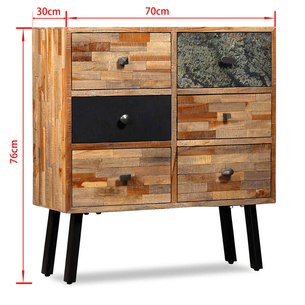 Side Cabinet with 6 Drawers Solid Reclaimed Teak 70x30x76 cm