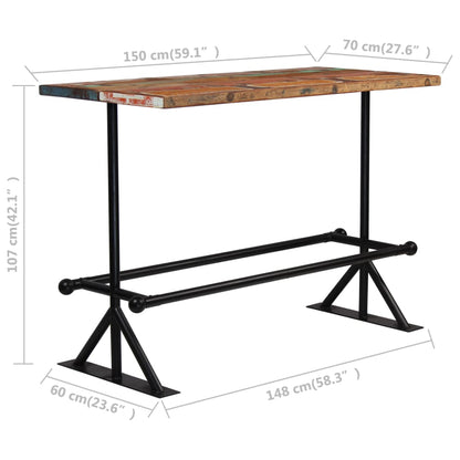 Bar Table Solid Reclaimed Wood Multicolour 150x70x107 cm