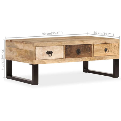 Coffee Table with 3 Drawers Solid Mango Wood 90x50x35 cm