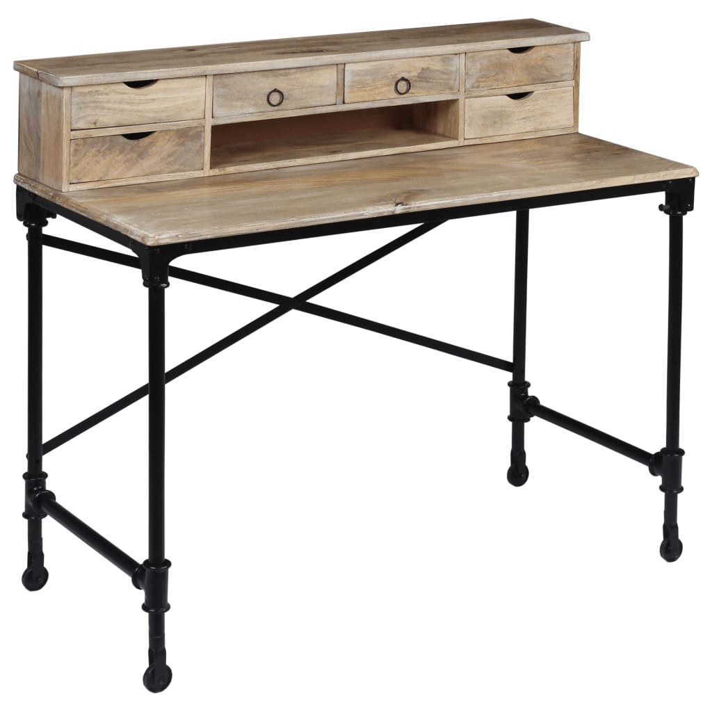 Writing Desk Solid Mango Wood and Steel 110x50x96 cm