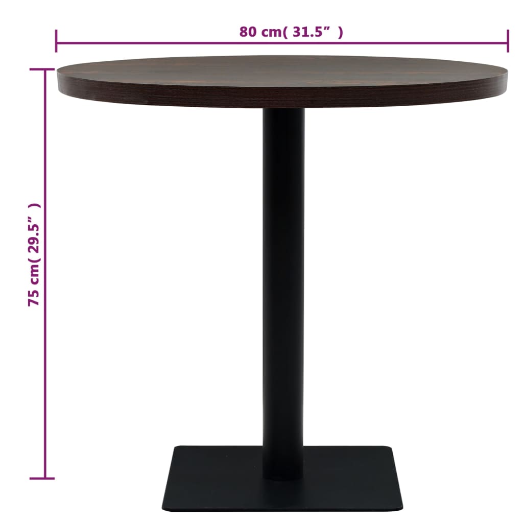 Bistro Table MDF and Steel Round 80x75 cm Dark Ash