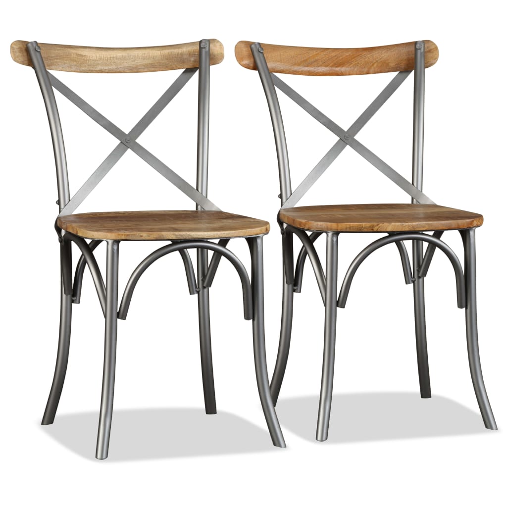 Dining Chairs 4 pcs Solid Mango Wood and Steel Cross Back