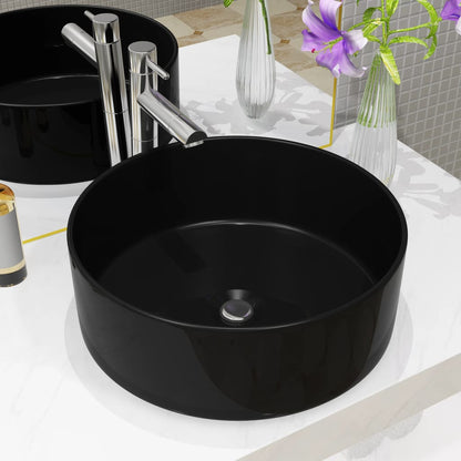 Basin Ceramic Round Black 40x15 cm