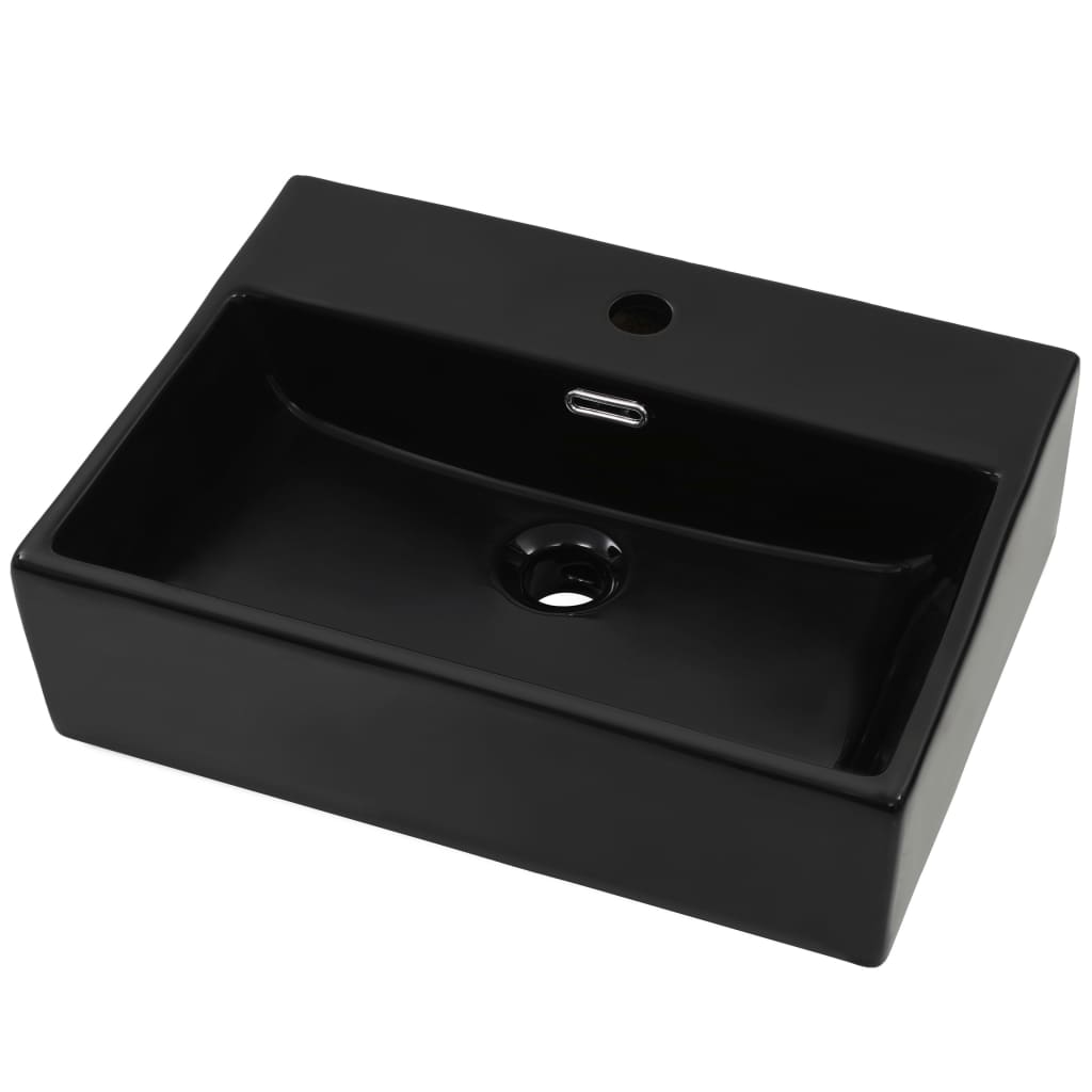 Basin with Faucet Hole Ceramic Black 51.5x38.5x15 cm