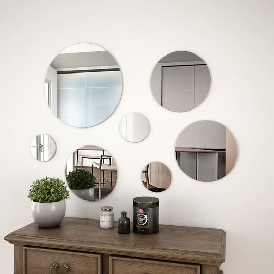 7 Piece Wall Mirror Set Round Glass