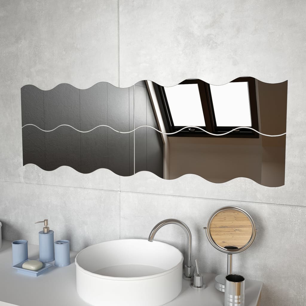 Wall Mirrors 4 pcs 60x18.5 cm Wave Glass