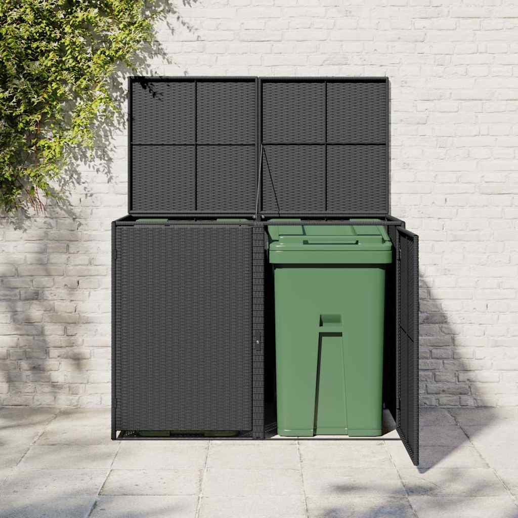 Double Wheelie Bin Shed Poly Rattan Black 148x80x111 cm