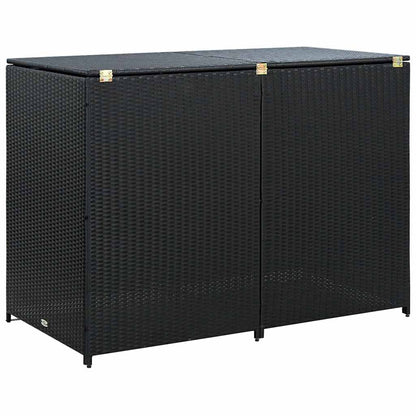 Double Wheelie Bin Shed Poly Rattan Black 148x80x111 cm